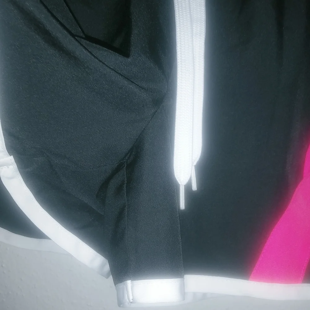Fila S Running Jogging Athletic Striped Shorts Hot Pink on Black - Picture 3 of 6